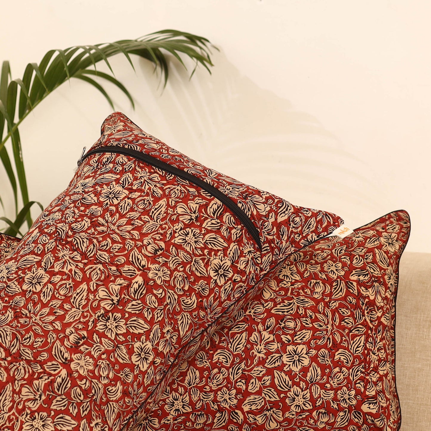 Peach - Set of 2 Bagru Hand Block Print Pillow Covers 11