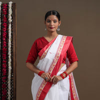 White - Durga Pooja Special - Handloom Cotton Phulia Jamdani Saree 05