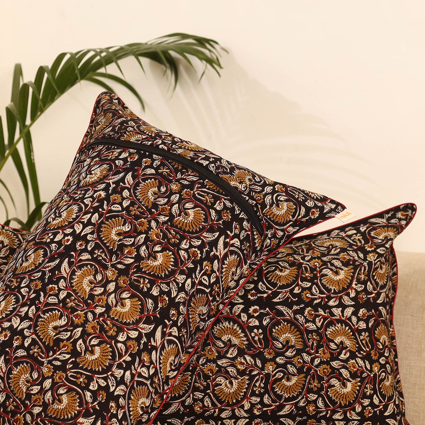 Peach - Set of 2 Bagru Hand Block Print Pillow Covers 13