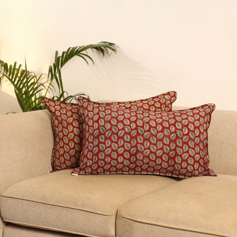 Peach - Set of 2 Bagru Hand Block Print Pillow Covers 14