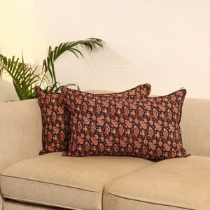 Peach - Set of 2 Kalamkari Printed Pillow Covers 17