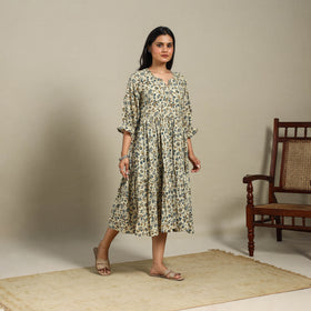 Beige - natural dyed cotton tiered dress 10 - handcrafted