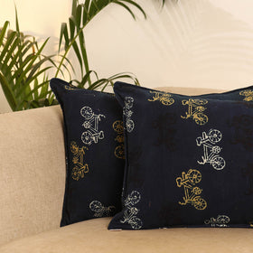 Blue - Set of 2 Ajrakh Hand Block Print Pillow Covers 18