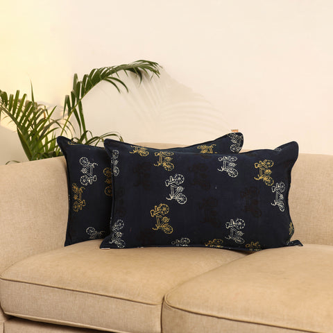Blue - Set of 2 Ajrakh Hand Block Print Pillow Covers 18