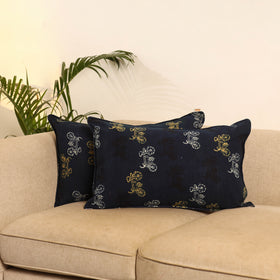 Blue - Set of 2 Ajrakh Hand Block Print Pillow Covers 18