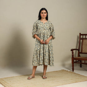 Beige - natural dyed cotton tiered dress 10 - handcrafted