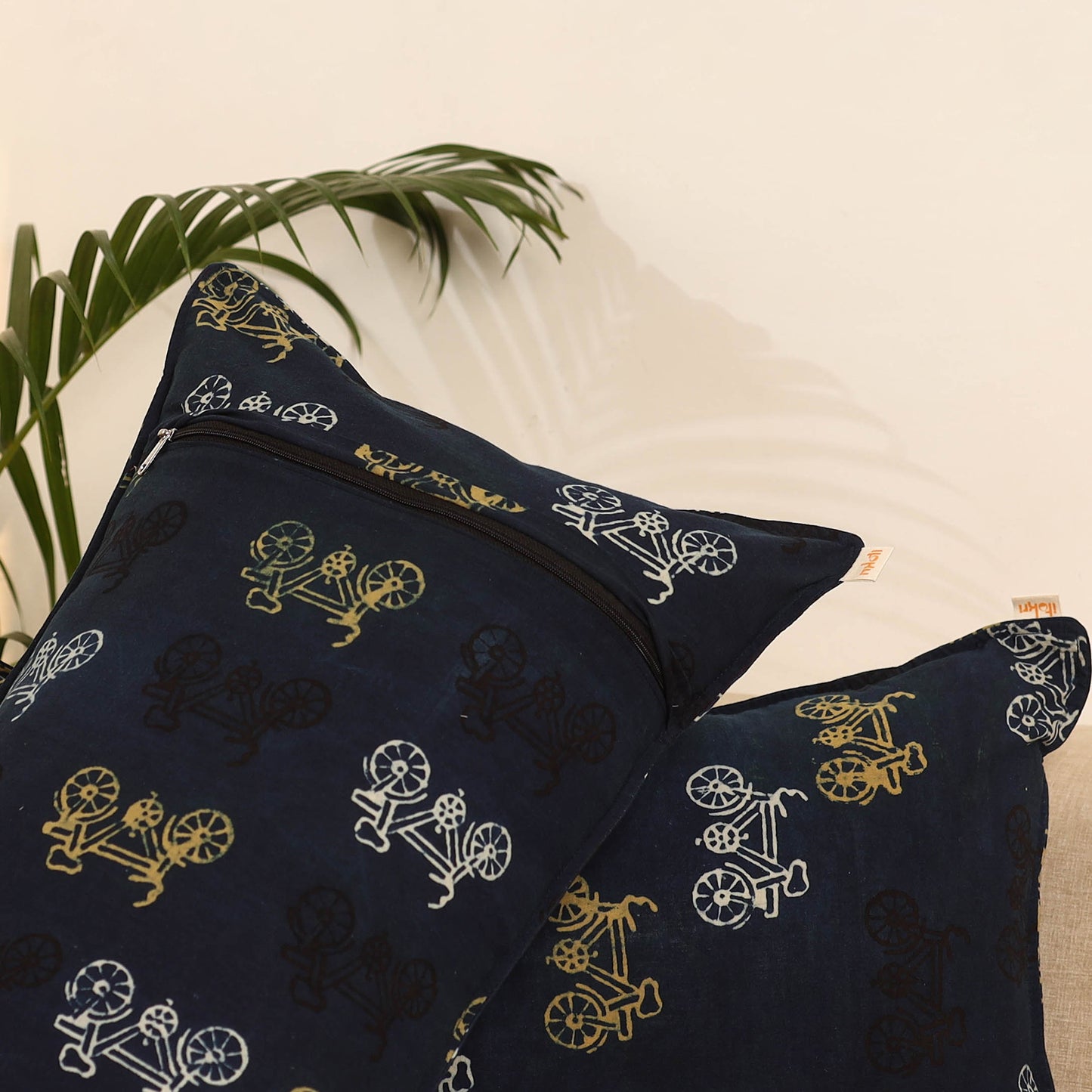 Blue - Set of 2 Ajrakh Hand Block Print Pillow Covers 18