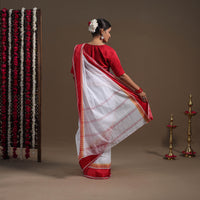 White - Durga Pooja Special - Handloom Cotton Phulia Jamdani Saree 03