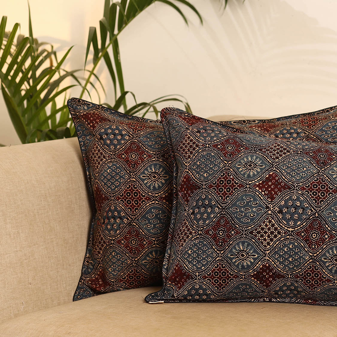 Multicolor - Set of 2 Ajrakh Hand Block Print Pillow Covers 20