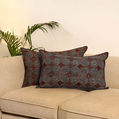 Multicolor - Set of 2 Ajrakh Hand Block Print Pillow Covers 20