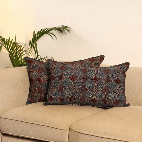 Set of 2 Ajrakh Hand Block Print Pillow Covers 20