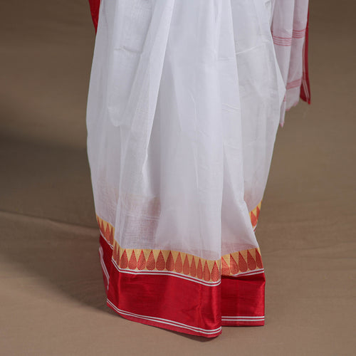 White - Durga Pooja Special - Handloom Cotton Phulia Jamdani Saree 03