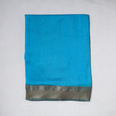 Blue - Traditional Chanderi Silk Handloom Precut Fabric(1.3 meter)