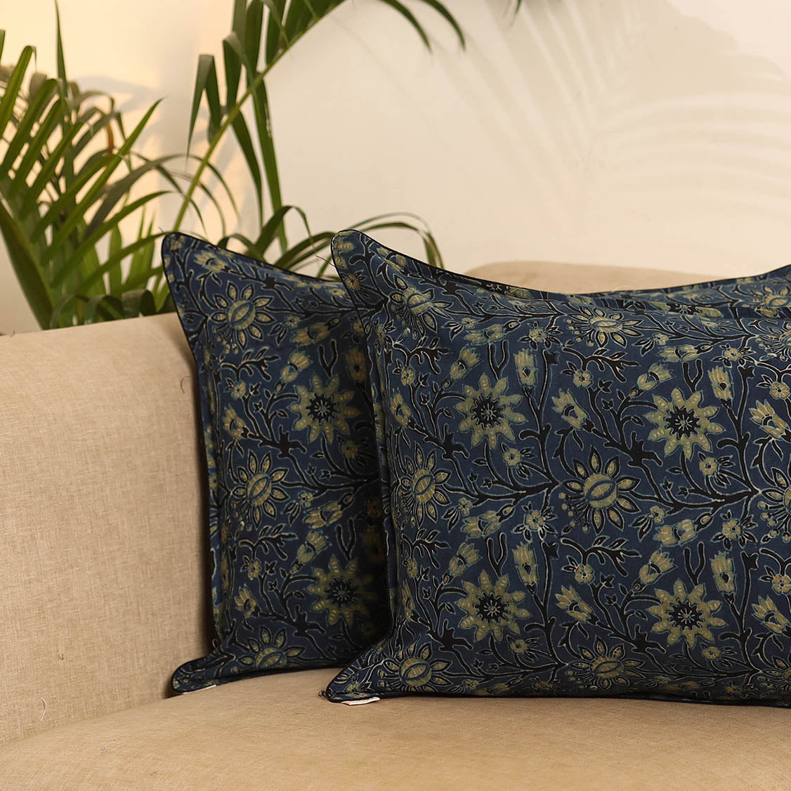 Blue - Set of 2 Ajrakh Hand Block Print Pillow Covers 21