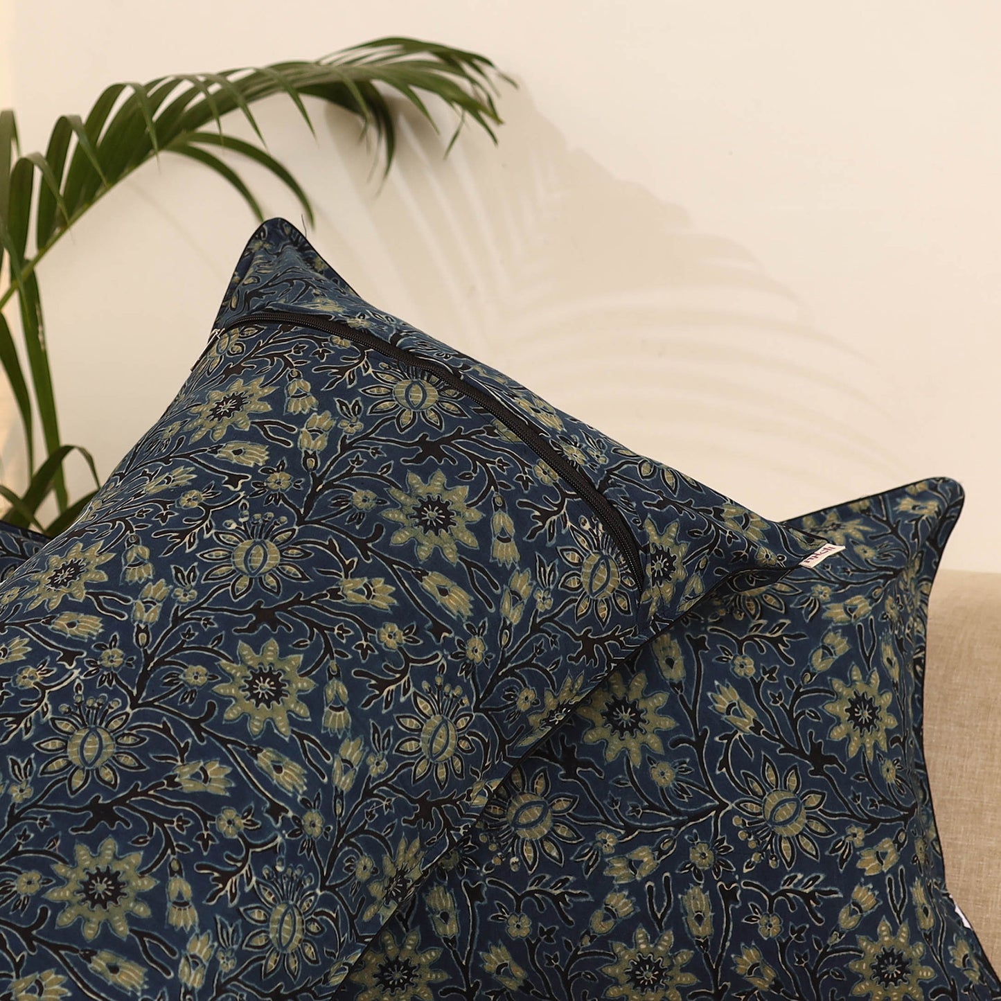 Blue - Set of 2 Ajrakh Hand Block Print Pillow Covers 21