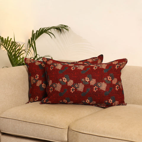 Set of 2 Ajrakh Hand Block Print Pillow Covers 22