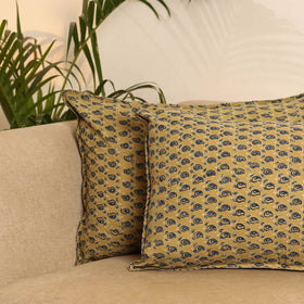 Yellow - Set of 2 Ajrakh Hand Block Print Pillow Covers 23