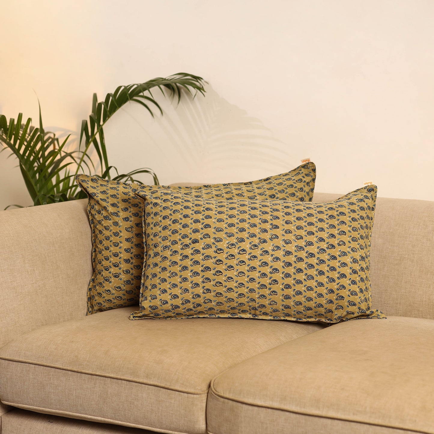 Yellow - Set of 2 Ajrakh Hand Block Print Pillow Covers 23