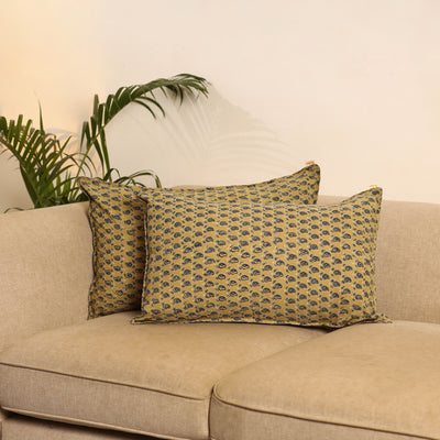 Yellow - Set of 2 Ajrakh Hand Block Print Pillow Covers 23