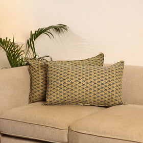 Yellow - Set of 2 Ajrakh Hand Block Print Pillow Covers 23