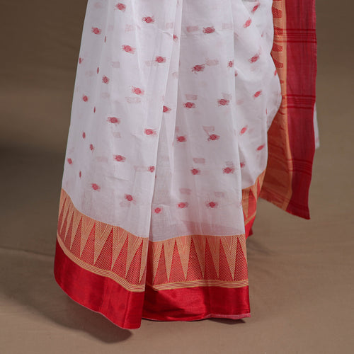 White - Durga Pooja Special - Handloom Cotton Phulia Jamdani Saree 02