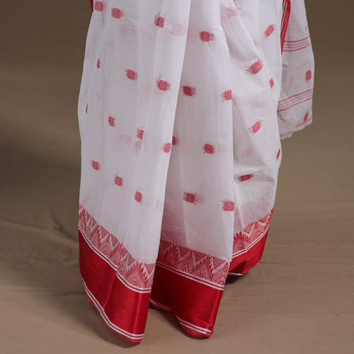 White - Durga Pooja Special - Handloom Cotton Phulia Jamdani Saree 01