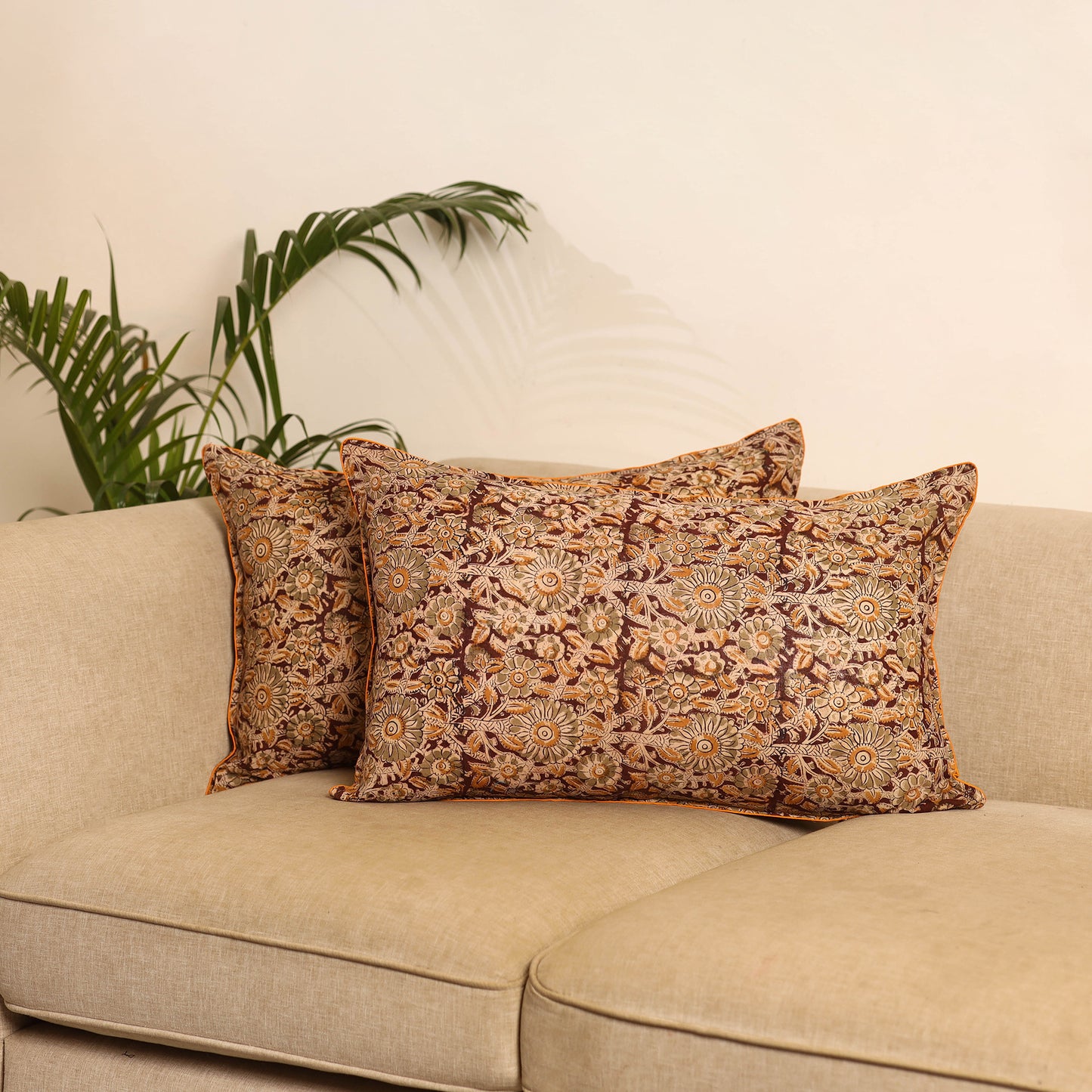 Maroon - Set of 2 Kalamkari Hand Block Print Pillow Covers 30