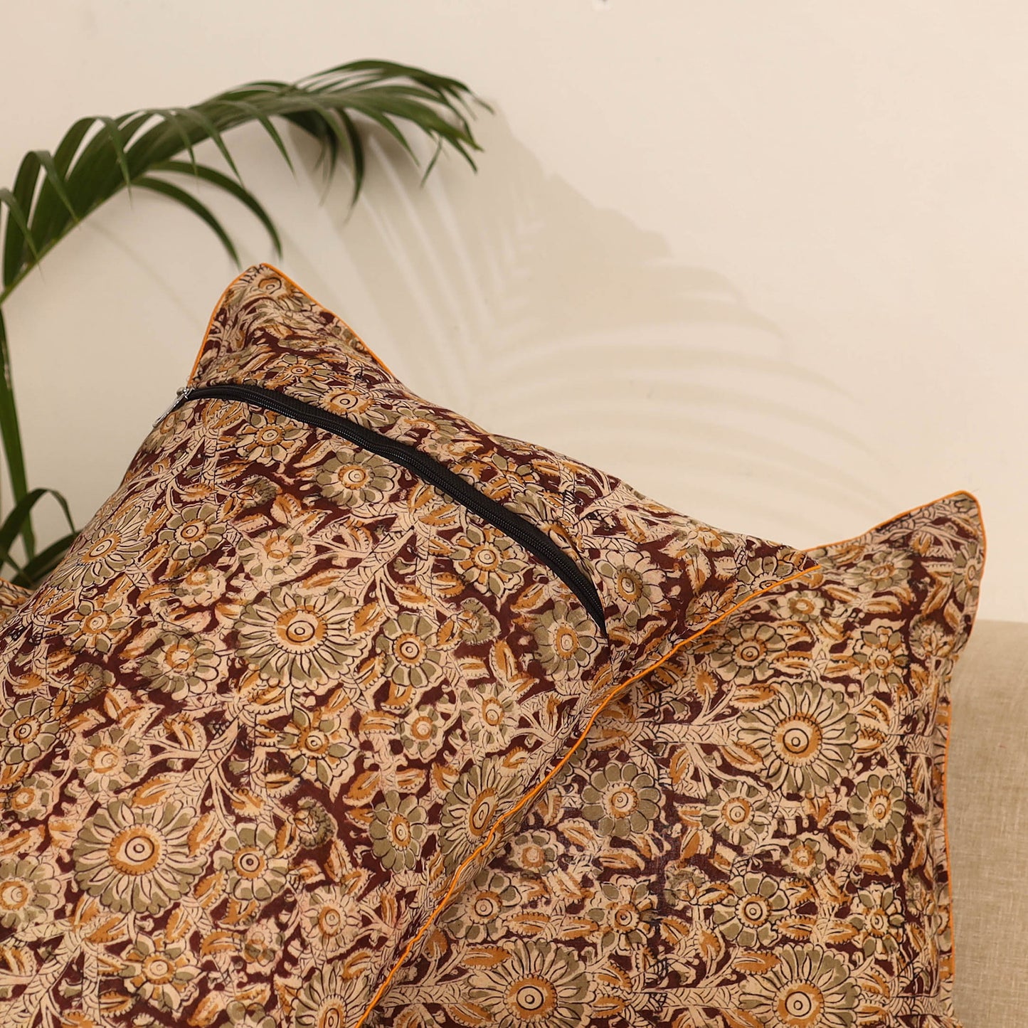 Maroon - Set of 2 Kalamkari Hand Block Print Pillow Covers 30