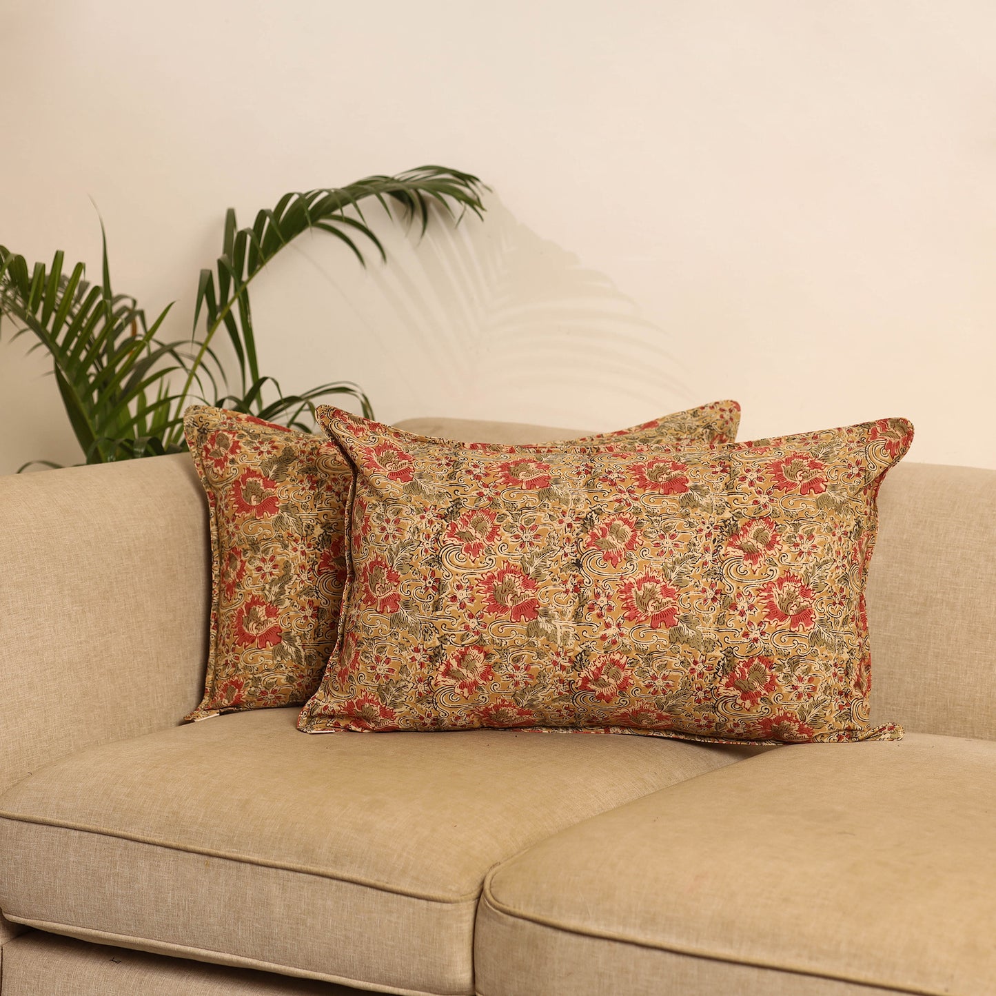 Yellow - Set of 2 Kalamkari Hand Block Print Pillow Covers 32