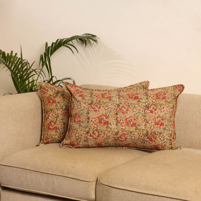 Yellow - Set of 2 Kalamkari Hand Block Print Pillow Covers 32