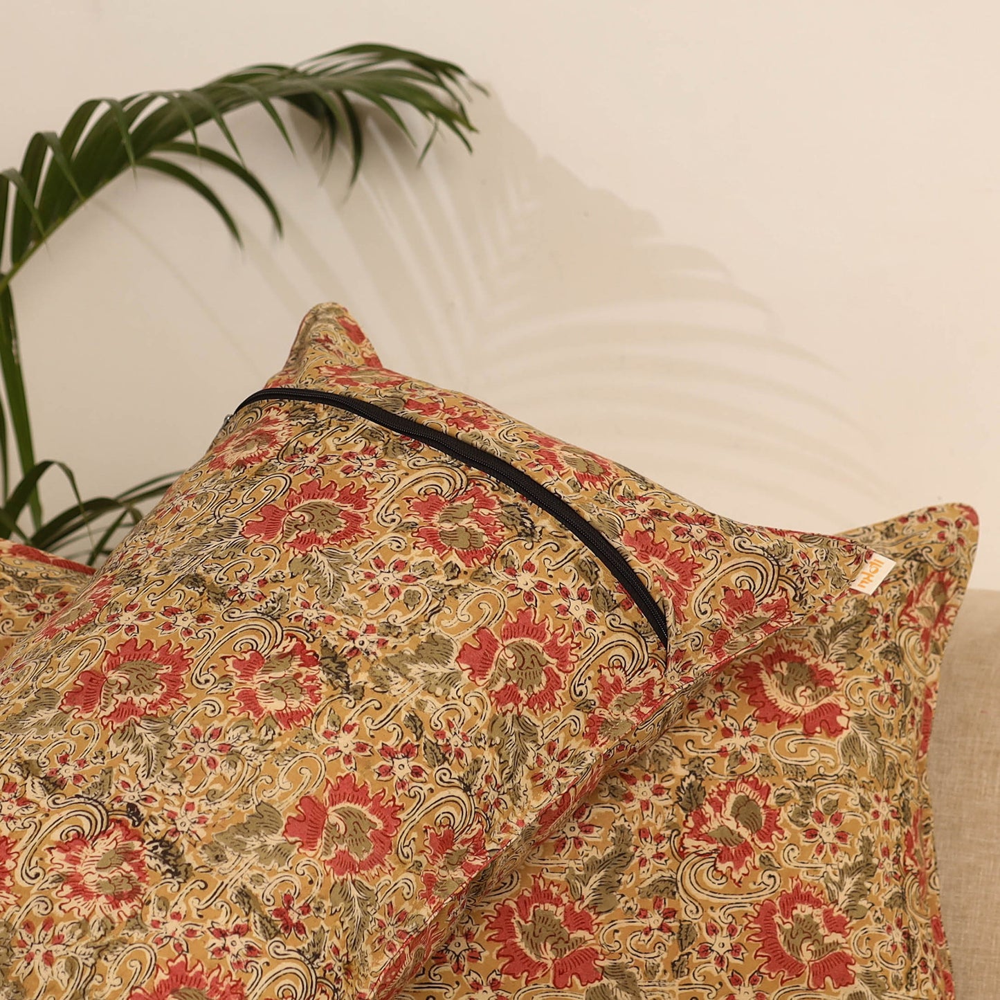 Yellow - Set of 2 Kalamkari Hand Block Print Pillow Covers 32