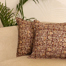 Maroon - Set of 2 Kalamkari Hand Block Print Pillow Covers 33