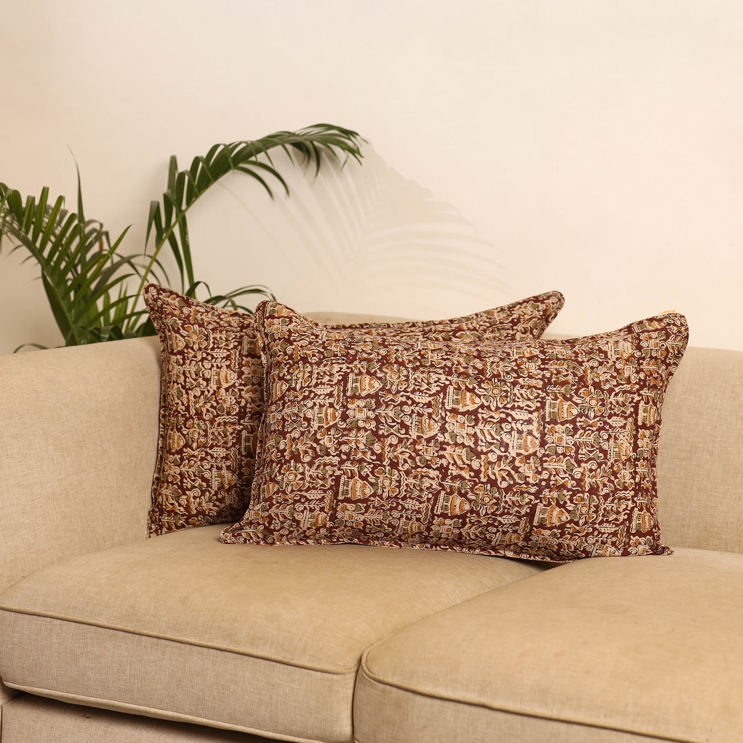 Maroon - Set of 2 Kalamkari Hand Block Print Pillow Covers 33