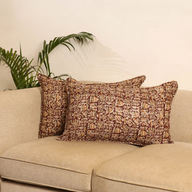 Maroon - Set of 2 Kalamkari Hand Block Print Pillow Covers 33