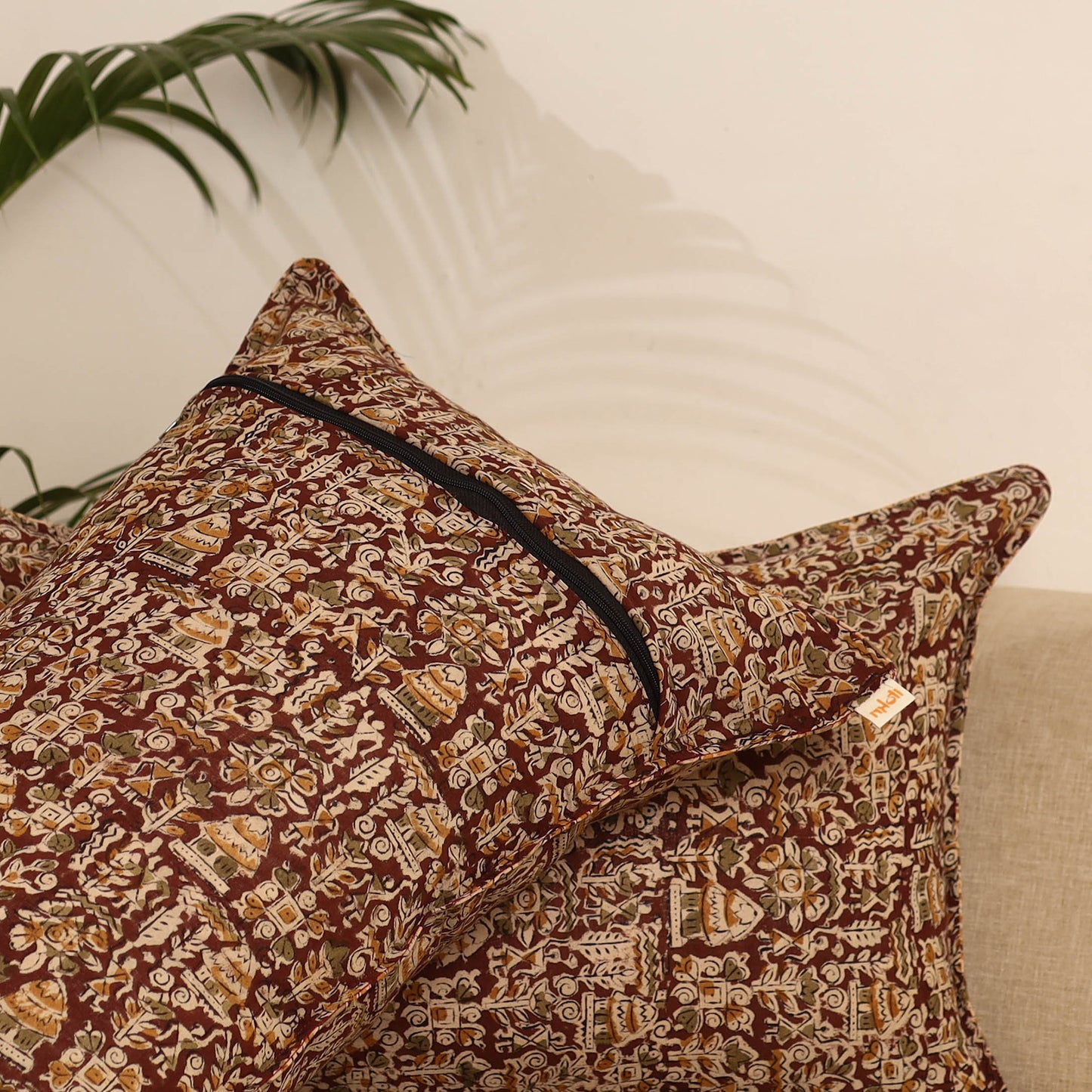 Maroon - Set of 2 Kalamkari Hand Block Print Pillow Covers 33