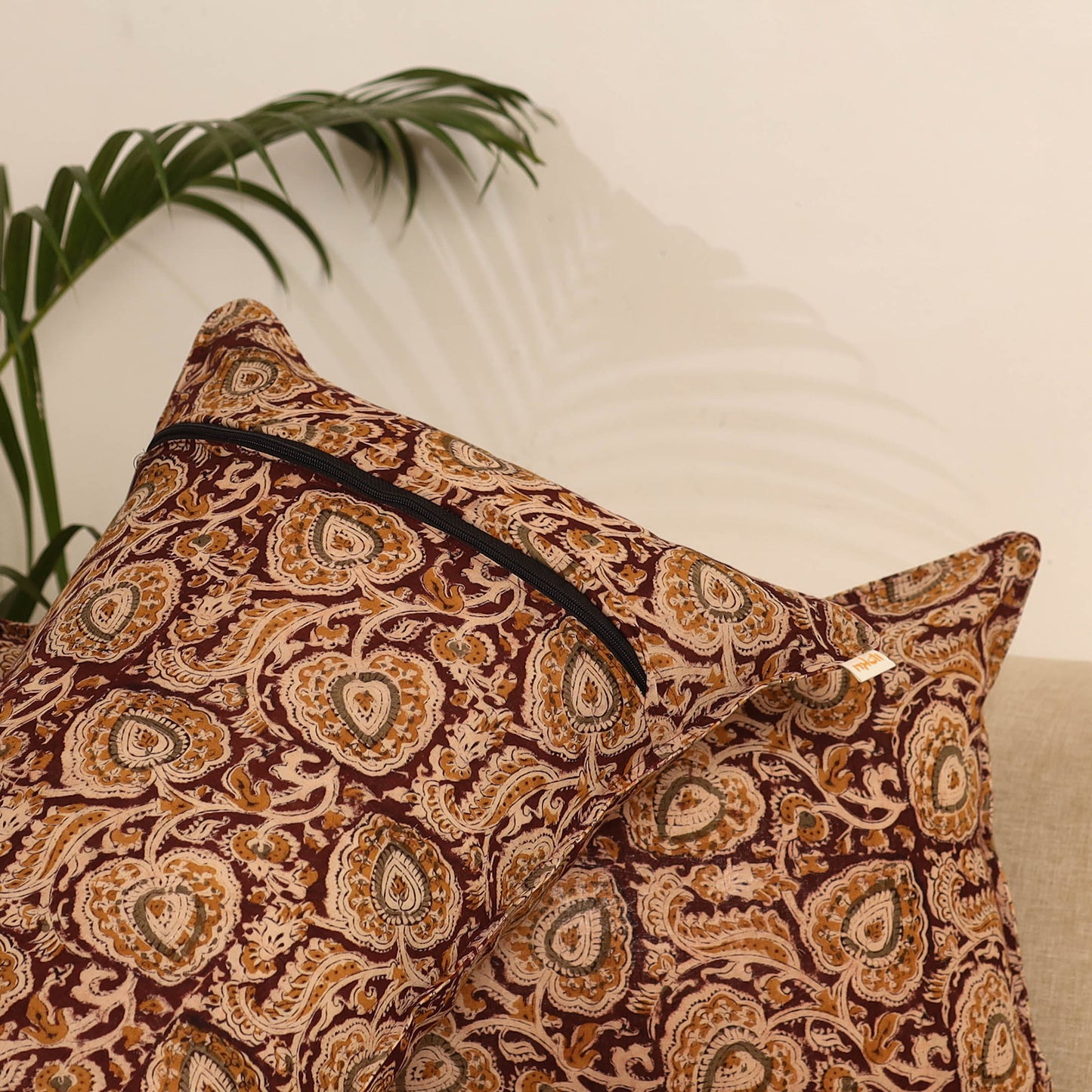 Maroon - Set of 2 Kalamkari Hand Block Print Pillow Covers 35