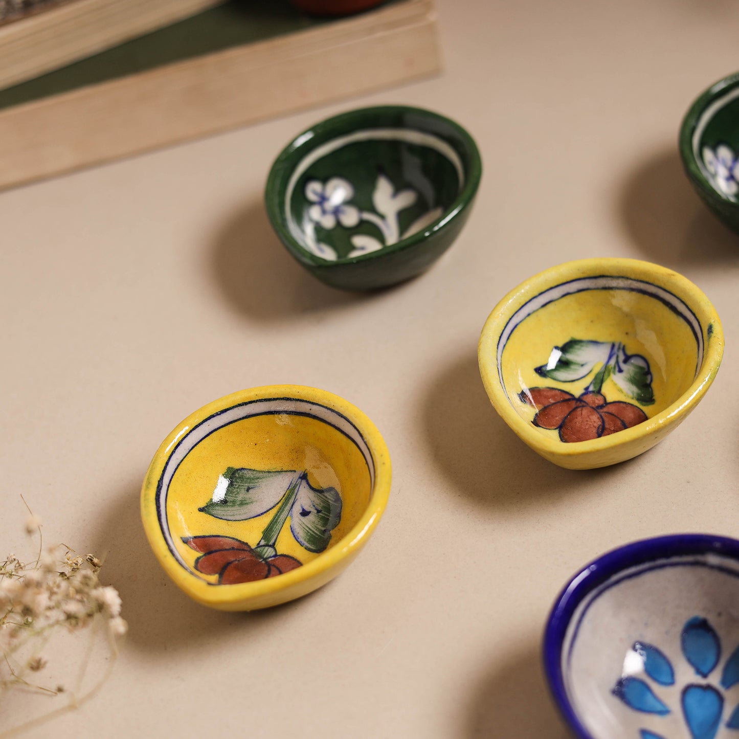 Multicolor - original blue pottery ceramic diyas (set of 6)