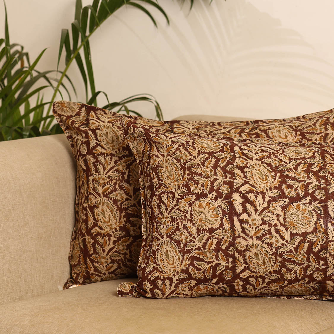 Set of 2 Kalamkari Hand Block Print Pillow Covers 48