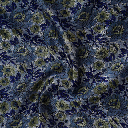 Blue - Traditional Chanderi Silk Handloom Precut Fabric (1 meter)