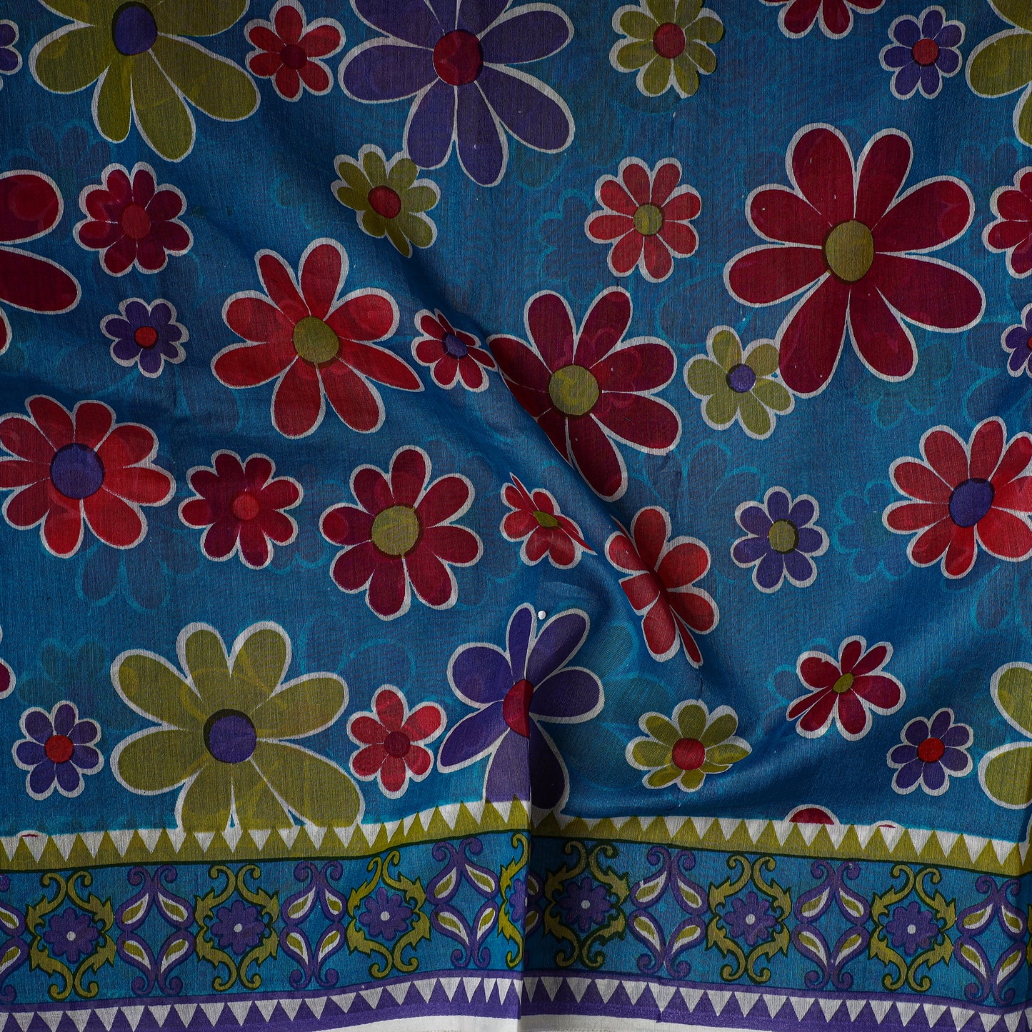 Blue - Traditional Chanderi Silk Handloom Precut Fabric (1.4 meter)