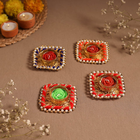 Gota & bead work tealight candle holder (set of 4) 01