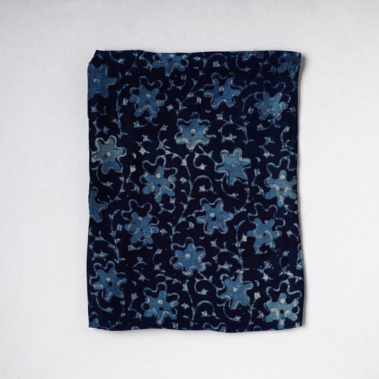 Blue - Traditional Chanderi Silk Handloom Precut Fabric (0.8 meter)