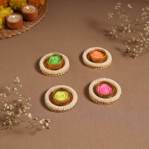 Bead work tealight candle holder (set of 4) 04 - handcrafted