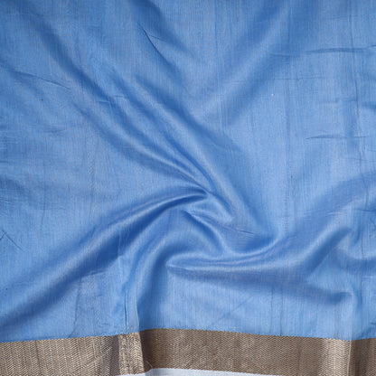 Blue - Traditional Chanderi Silk Handloom Precut Fabric (0.9 meter)