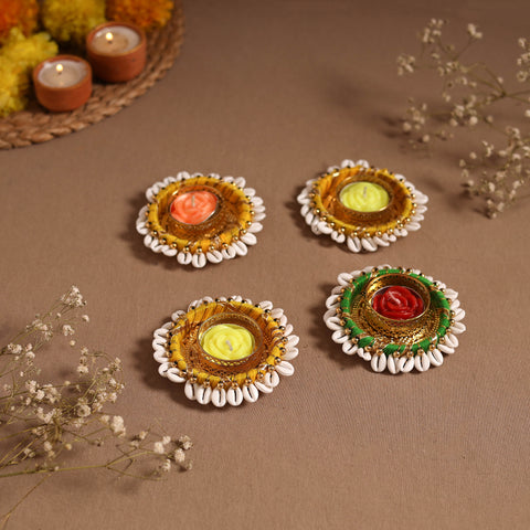 Bead & shell work tealight candle holder (set of 4) 06