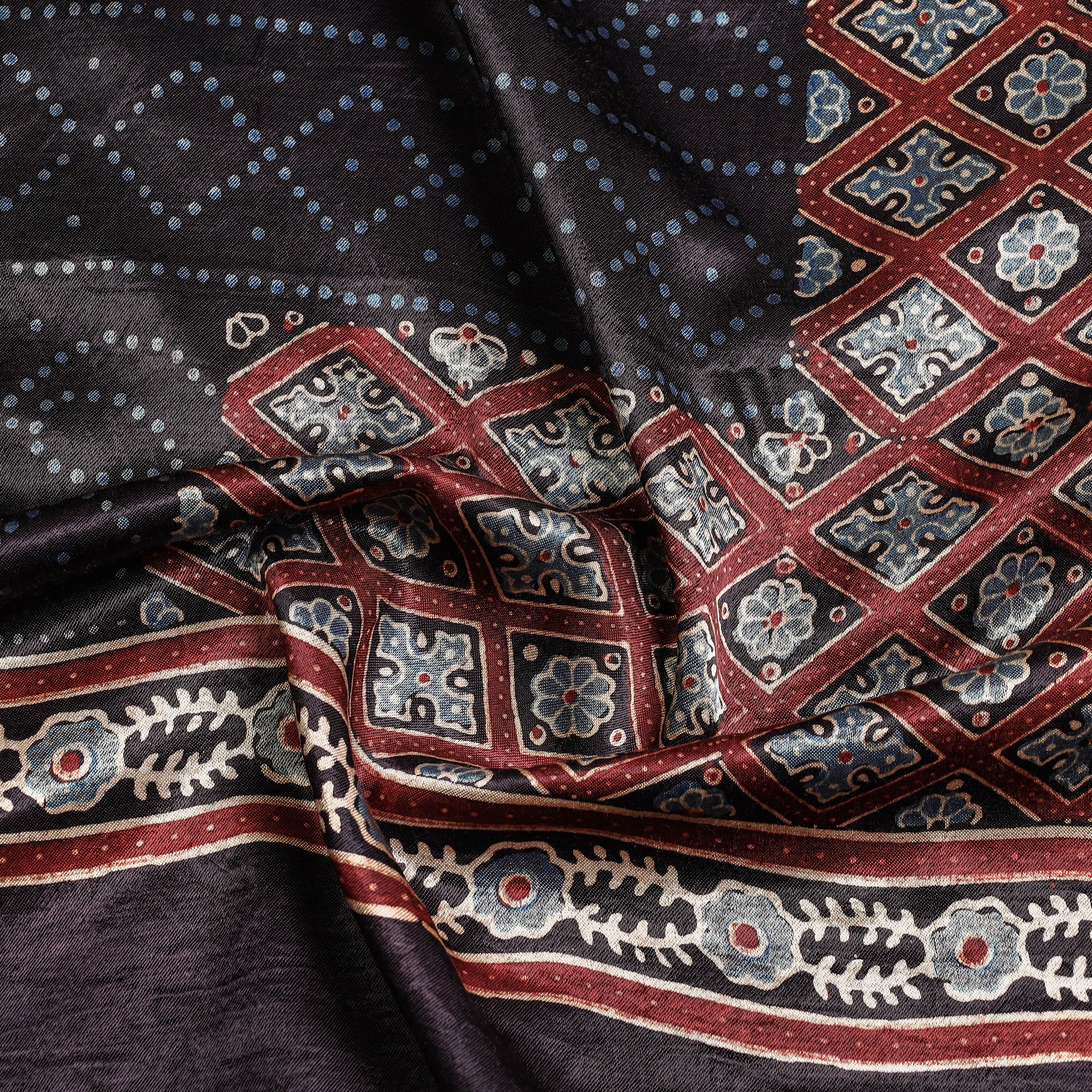 Beautiful Handmade Ajrakh Print Natural Dye Model Silk Saree with Blouse