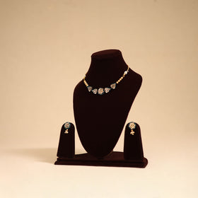 Green - handmade kundan work necklace set 63 - handcrafted