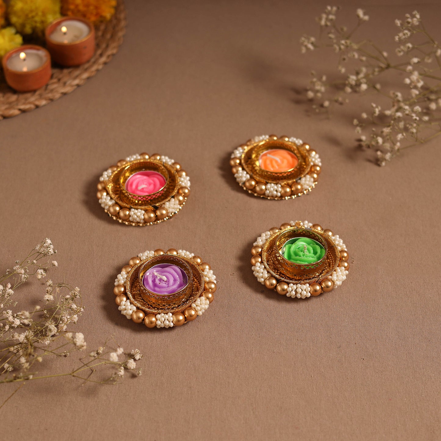 Bead work tealight candle holder (set of 4) 13 - handcrafted