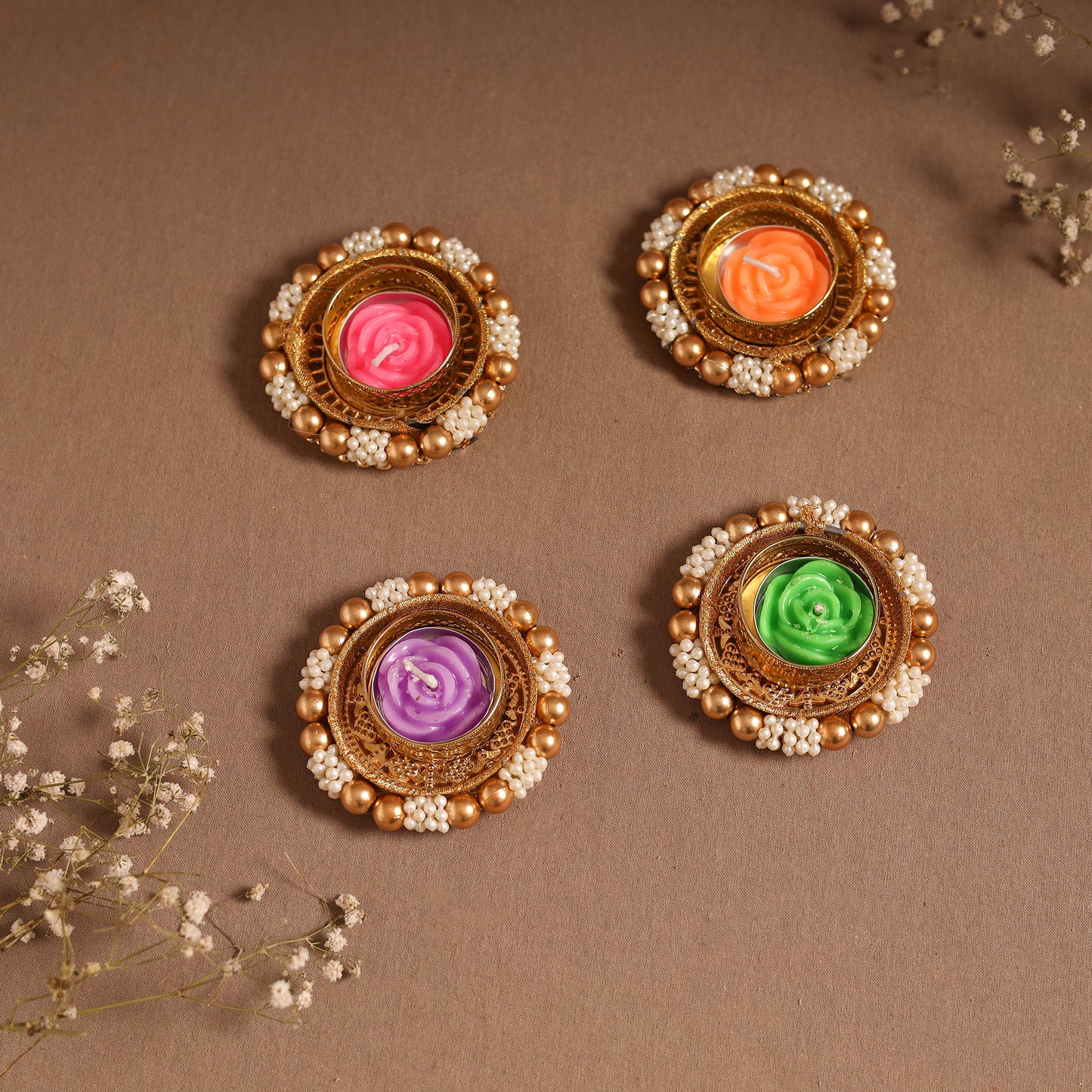 Bead work tealight candle holder (set of 4) 13 - handcrafted