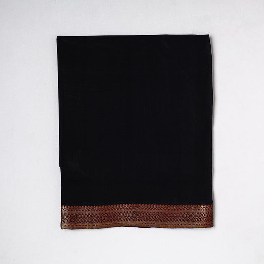 Black - Traditional Maheshwari Silk Handloom Precut Fabric